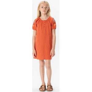 Warm Oranje Mousseline Jurk Met Embroidery