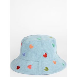 Denim Bucket Hat Met Hartjes Embroidery