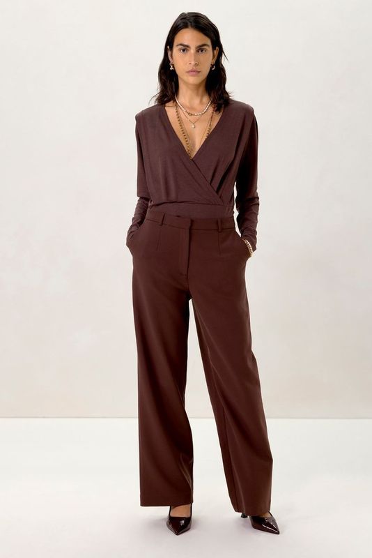 Sissy-Boy - Donkerbruin - Mid Waist Wide Leg Pantalon