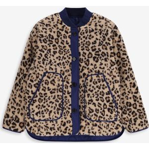 Bruine teddy jas met leopard print