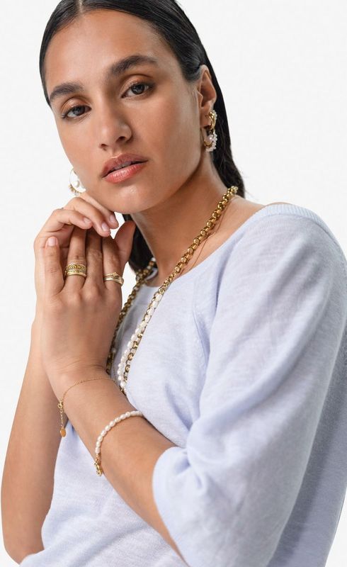 Sissy-Boy - Lichtblauwe Trui - Korte Mouwen - Ronde Hals - Met Knopen