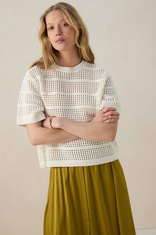 Sissy-Boy - Gebreide Trui - Wit - Korte Mouwen