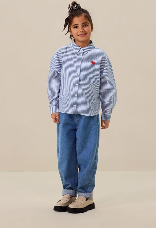 Sissy-Boy - Gestreepte Blouse - Blauw - Met Hartjesborduursel