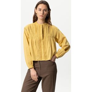 Mosterdgele Cropped Blouse Met Pintuck Details