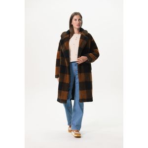 Lange Geruite Faux Fur Jas