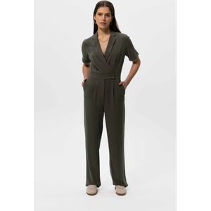 Donkergroene Linnen Straight Leg Jumpsuit