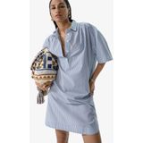 Blauw met wit gestreepte shirt dress