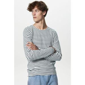 Wit Longsleeve T-shirt Met Donkergroene Strepen