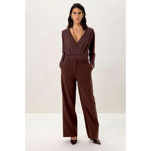 Donkerbruine mid waist wide leg pantalon