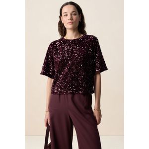 Donkerrood t-shirt met pailletten