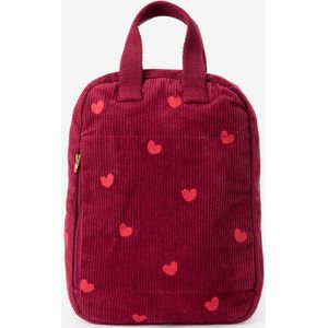 Donkerrode corduroy rugzak met hartjes
