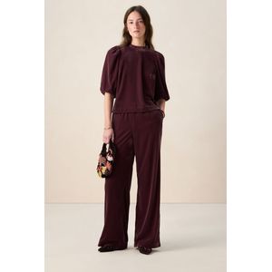 Donkerrode velvet wide leg broek