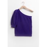 Sissy-Boy - Paarse one shoulder trui met pofmouw