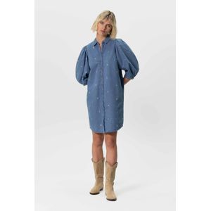 Denim Jurk Met Pofmouwen En Madeliefjes Embroidery