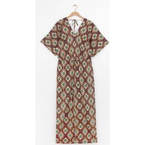 Donkerbruine Kaftan Jumpsuit Met Ikat Print