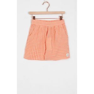 Licht Oranje Seersucker Shorts Met Ruitpatroon