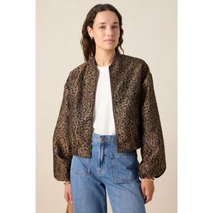 Donkerbruin bomber jack met leopard print