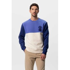 Blauwe Colourblock Sweater Met Artwork