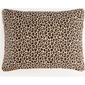 Bruin jacquard kussen met leopard print