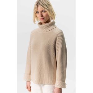 Beige Rib Gebreide Trui Met Col