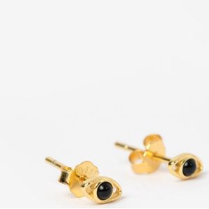 Gold Plated Stud Oorbellen Oog Met Zwart Steentje