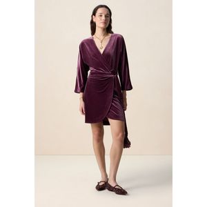 Donkerrode velvet overslag jurk