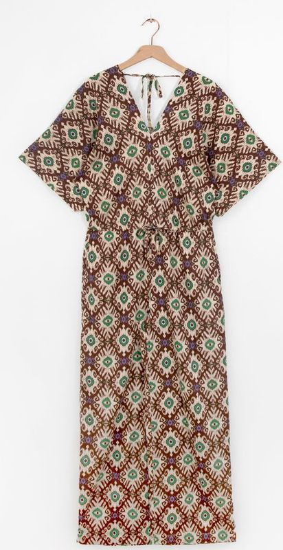 Sissy-Boy - Donkerbruine kaftan jumpsuit met ikat print
