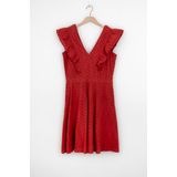 Sissy-Boy - Donkerrode Jurk - Korte Jurk - Met Broderie en Ruffles