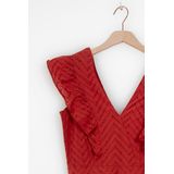 Sissy-Boy - Donkerrode Jurk - Korte Jurk - Met Broderie en Ruffles