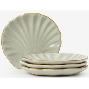 Sissy-Boy - Schelpen Gebaksbordjes - Lichtblauw - Set van Vier - 13 x 14 x 1,5 cm