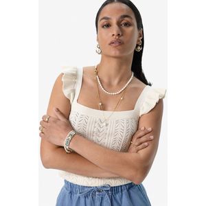 Off-white ajour gebreid singlet met rufflemouwen