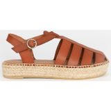 Bruine Leren Sandalen Met Espadrille Zool