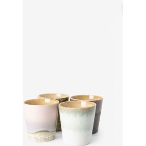 HKliving - 70's Koffiemokken Set - Set van 4 - Natuurlijke Afwerking - 7,5 x 7,5 x 8 cm