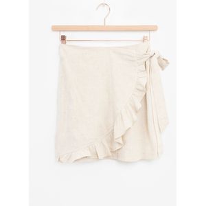 Beige linnen ruffle rok met overslag