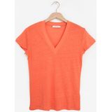 Oranje Linnen V-hals T-shirt