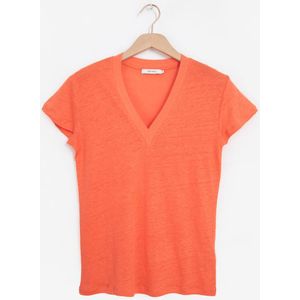 Oranje Linnen V-hals T-shirt