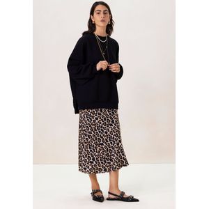 Bruine satijnen rok met leopard print