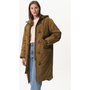 Lange Mosterd Groene Parka Met Capuchon