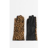 Bruine leren handschoenen met leopard print