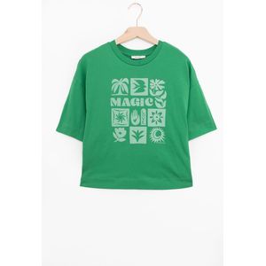 Groen Cropped T-shirt Met Artwork