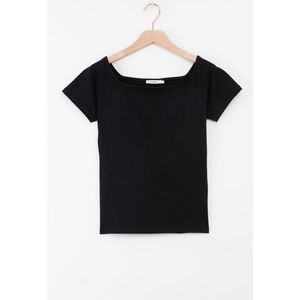 Zwart T-shirt Met Vierkante Hals