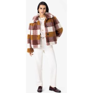 Bruine geruite faux fur jas