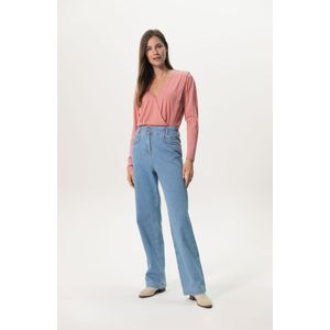 Lichtblauwe High Waist Wide Leg Jeans Met Elastische Taille