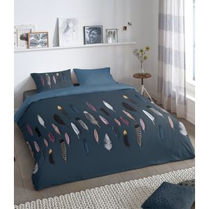 Dekbedovertrek Feathers Blue 240 x 200/220 - Blauw - Katoen - Goodmorning