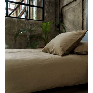 Kayori - Dekbedovertrek Ine - Khaki - Katoensatijn, Linnen