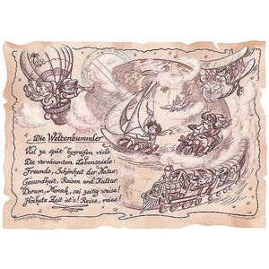 Kunstbild Weltenbummler auf Antikpapier im A4-Format