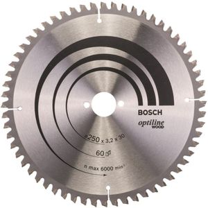 Bosch cirkelzaagblad - OPTILINE WOOD - Ø250/3.2mm - 30mm - 60 TPI