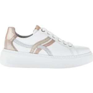 Vrijetijdsschoen - Wit/Goudkleur/Zilverkleur - Effen - Vetersluiting - Plateauhak