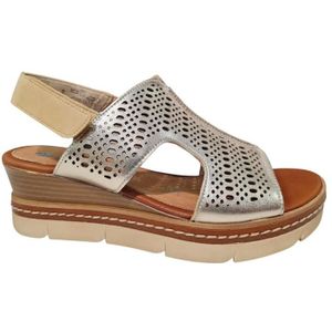 Remonte - Dames Sandalen - Zilver - Leren Bovenkant - Klittenbandsluiting