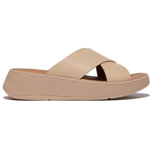 FitFlop F-Mode Leather Flatform Cross Slides BEIGE